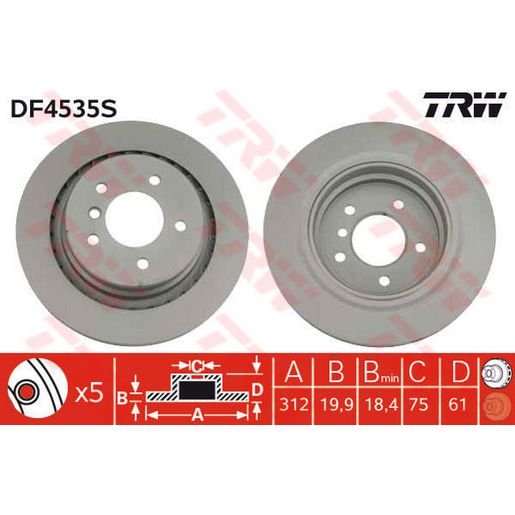 TRW Disc Brake Rotor 312Mm DF4535S
