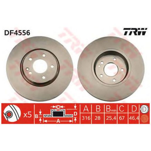 TRW Brake Rotor Single Front DF4556S