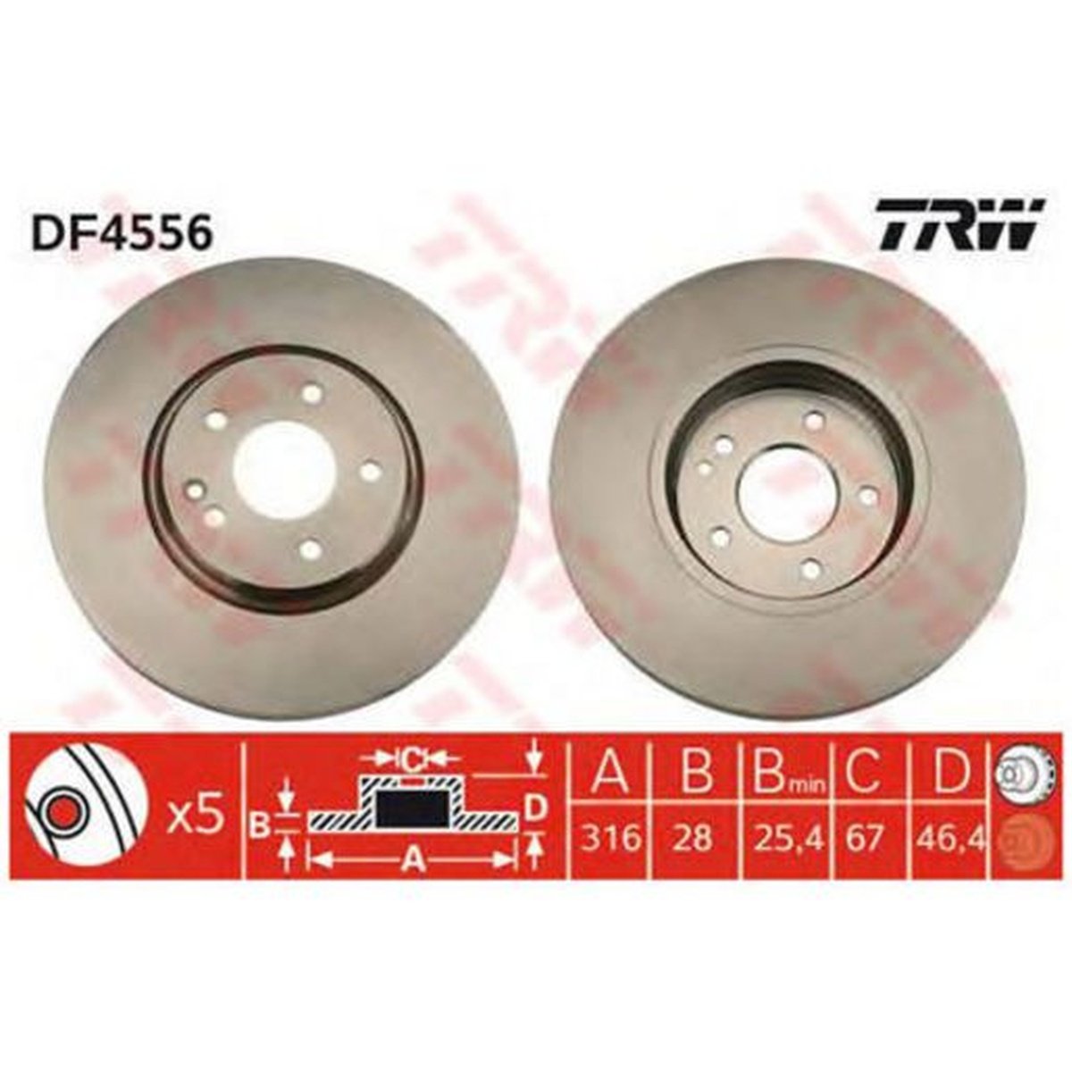 TRW Brake Rotor Pair Front DF4556S