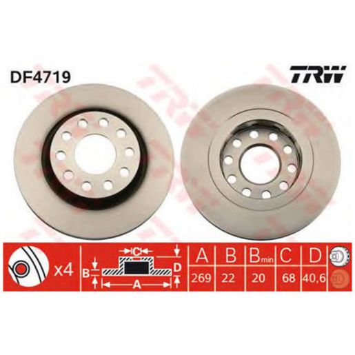 TRW Disc Brake Rotor 269Mm DF4719S