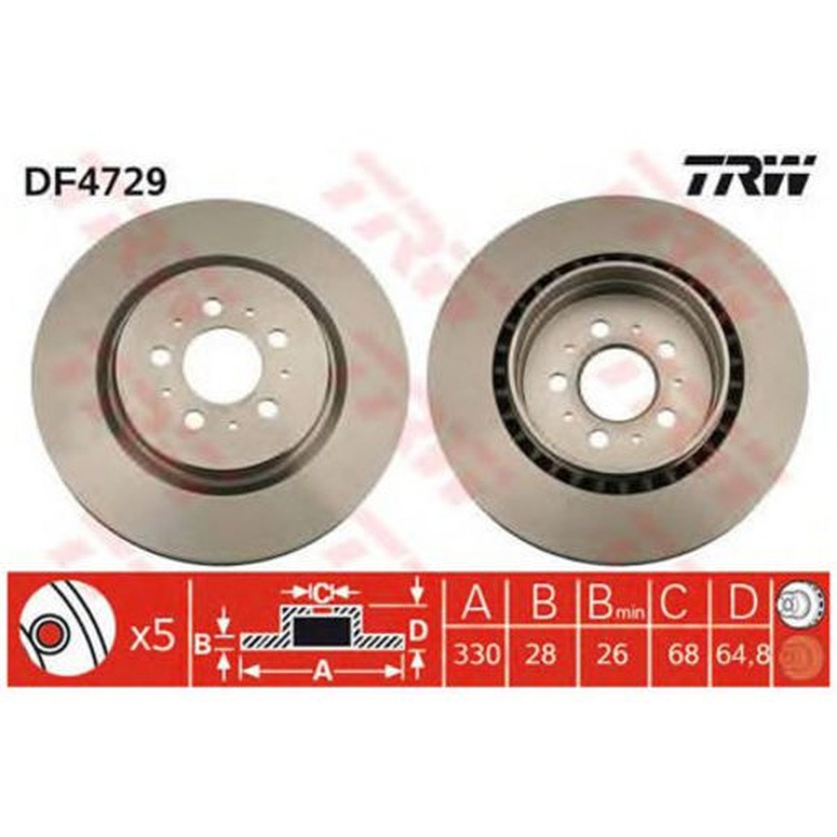TRW Brake Rotor Pair Rear DF4729S