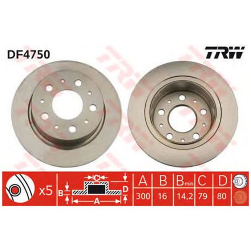TRW Disc Brake Rotor 300Mm DF4750S