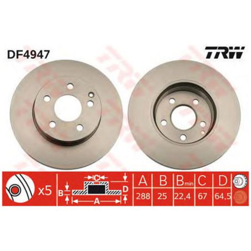 TRW Disc Brake Rotor 288Mm DF4947S
