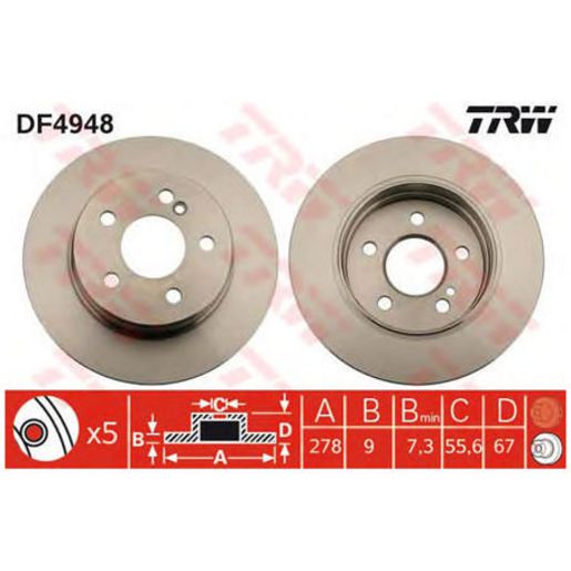TRW Disc Brake Rotor 278Mm DF4948S