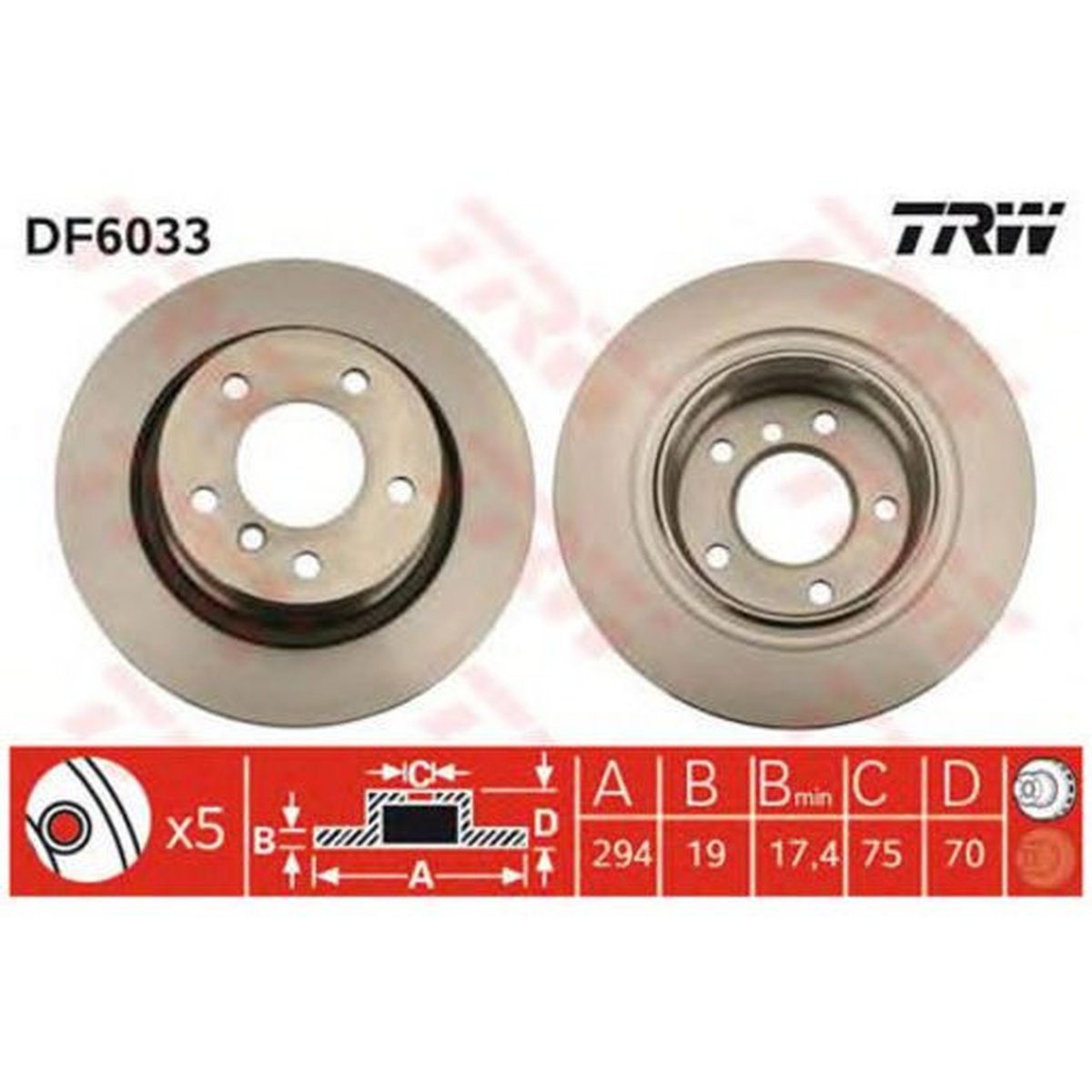 TRW Brake Rotor Single Rear DF6033S