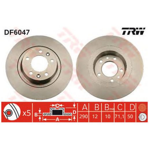 TRW Disc Brake Rotor 290Mm DF6047S