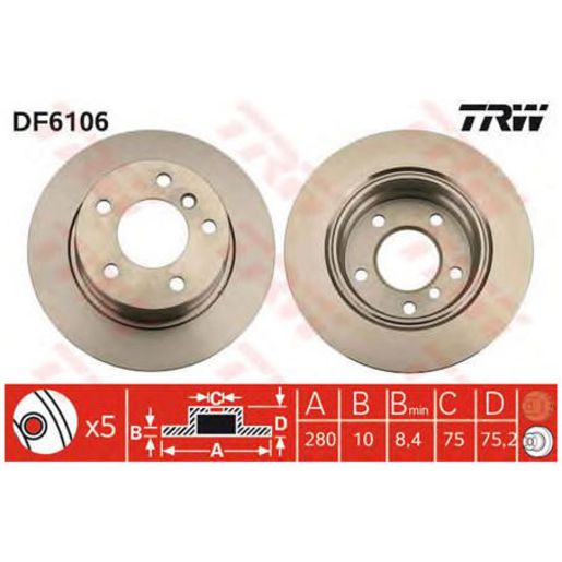 TRW Brake Rotor Single Rear DF6106S