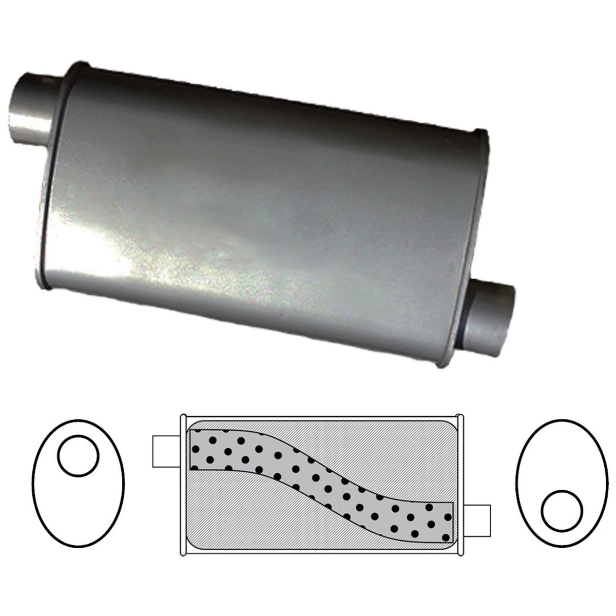 Redback Oval Muffler 16" Long 2" Offset Megaflow Mild J536M