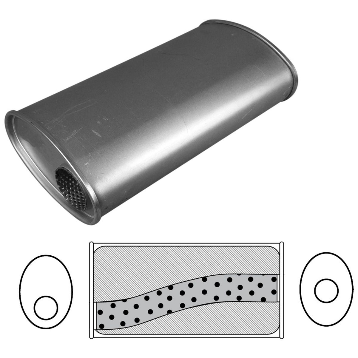 Redback Oval Muffler 16" Long 2" Offset/Centre Megalow Mild J535M