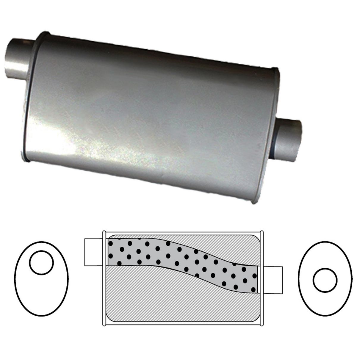 Redback Oval Muffler 14" Long 2.25" Offset/entre Megaflow Mild J627M