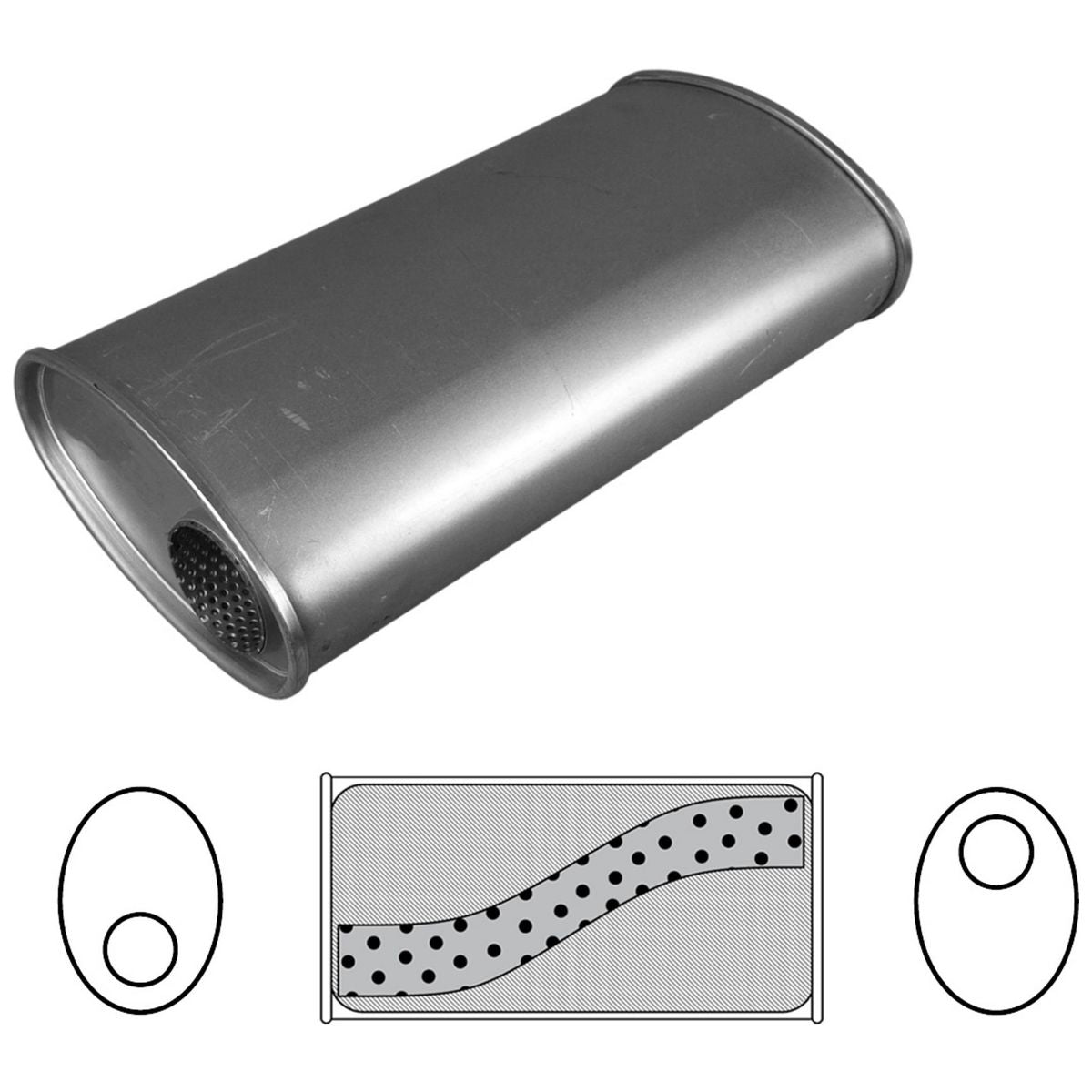Redback Oval Muffler 14" Long 2.25" Offset Megaflow Mild J628M
