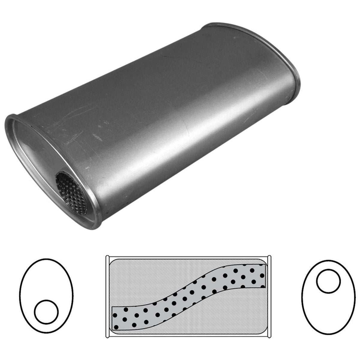 Redback Oval Muffler 16" Long 2.5" Offset Megaflow Mild J736MN
