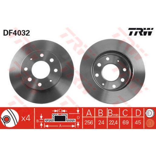 TRW Disc Brake Rotor 256Mm DF4032S