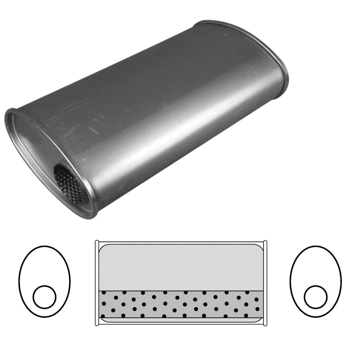 Redback Oval Muffler 10" Long 2.5" Offset Megaflow Mild F717MN