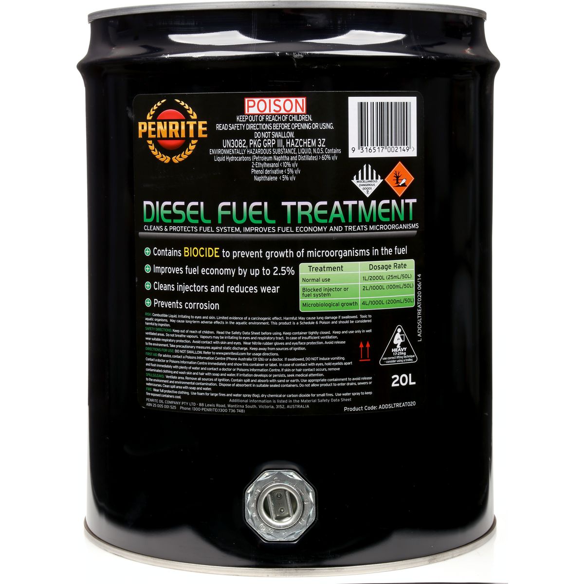 Penrite Diesel Biocide Fuel Treatment 20L ADDSLTREAT020