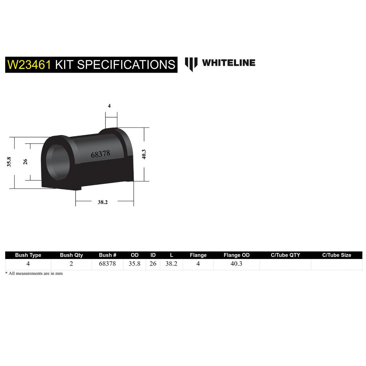 Whiteline W23461 Sway Bar Mount To Chassis Bush