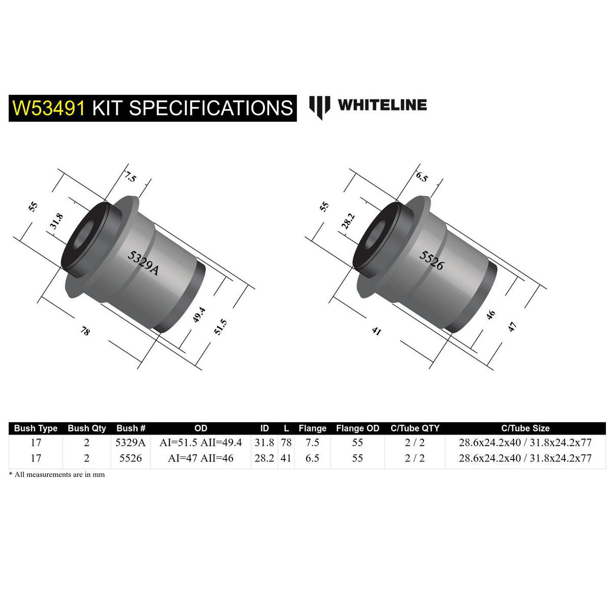 Whiteline W53491 Control Arm Upper Bushing
