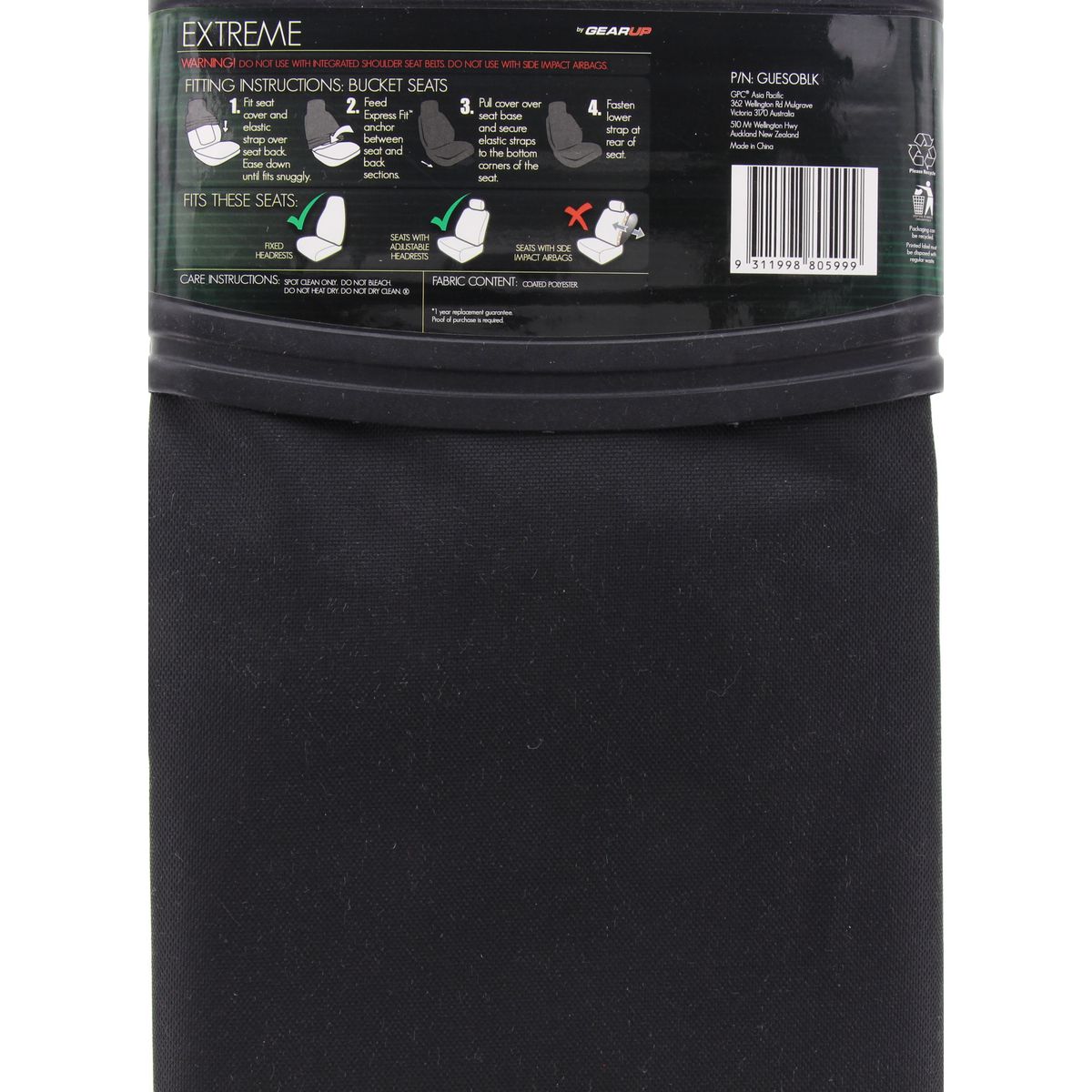Gear Up Extreme Slip On Seat Cover Black GUESOBLK