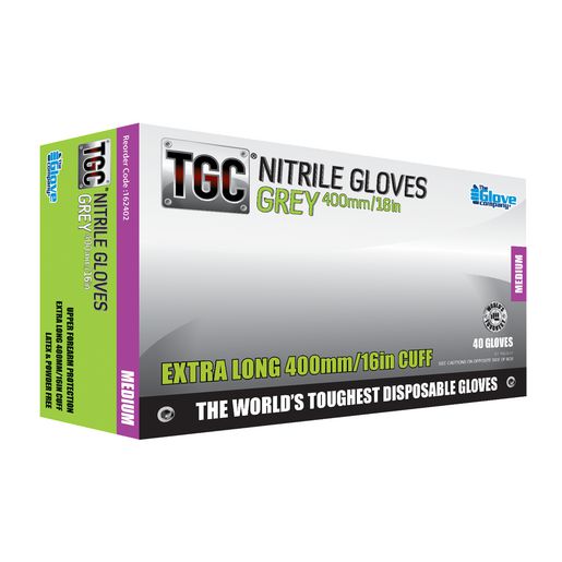 The Glove Company TGC Gloves Grey Nitrile 400mm M 40Pk 162402