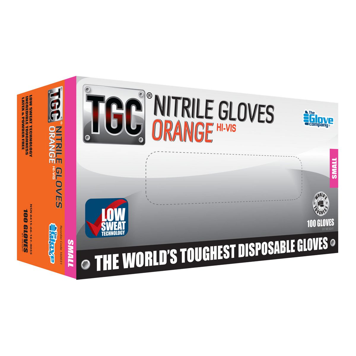 The Glove Company TGC Orange Hi-Vis Nitrile Gloves S 100 Pack 160031