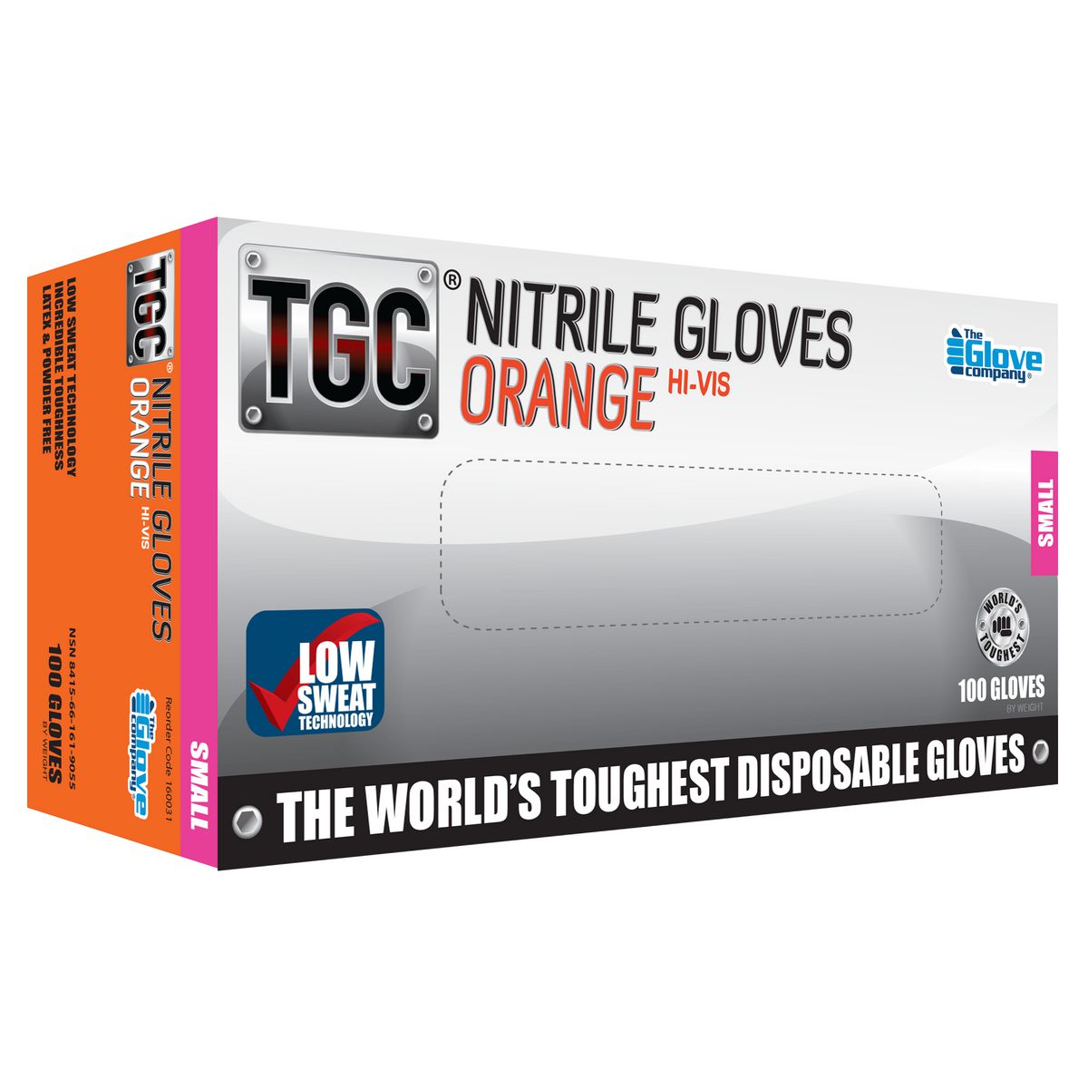 The Glove Company TGC Orange Hi-Vis Nitrile Gloves S 100 Pack 160031