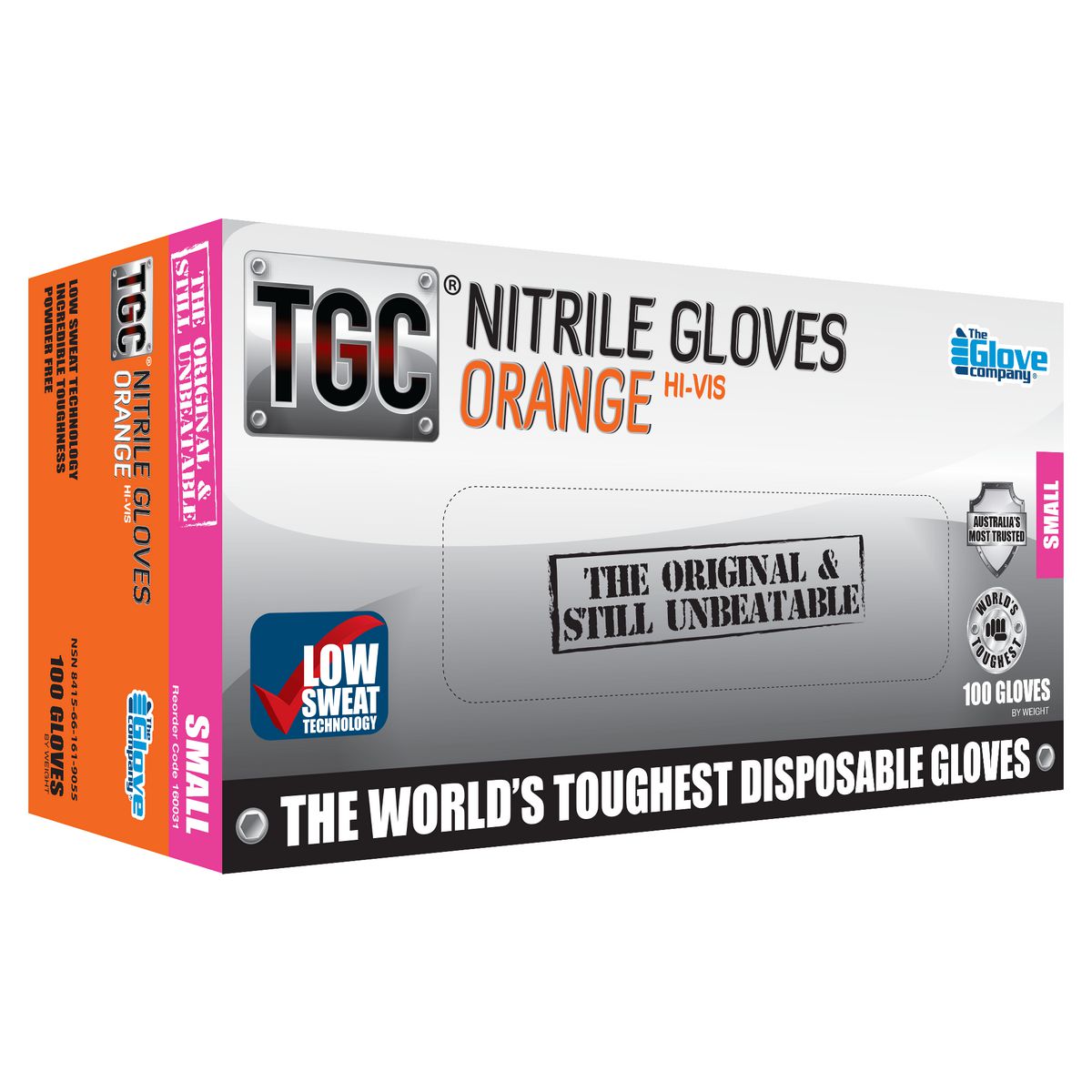 The Glove Company TGC Orange Hi-Vis Nitrile Gloves S 100 Pack 160031