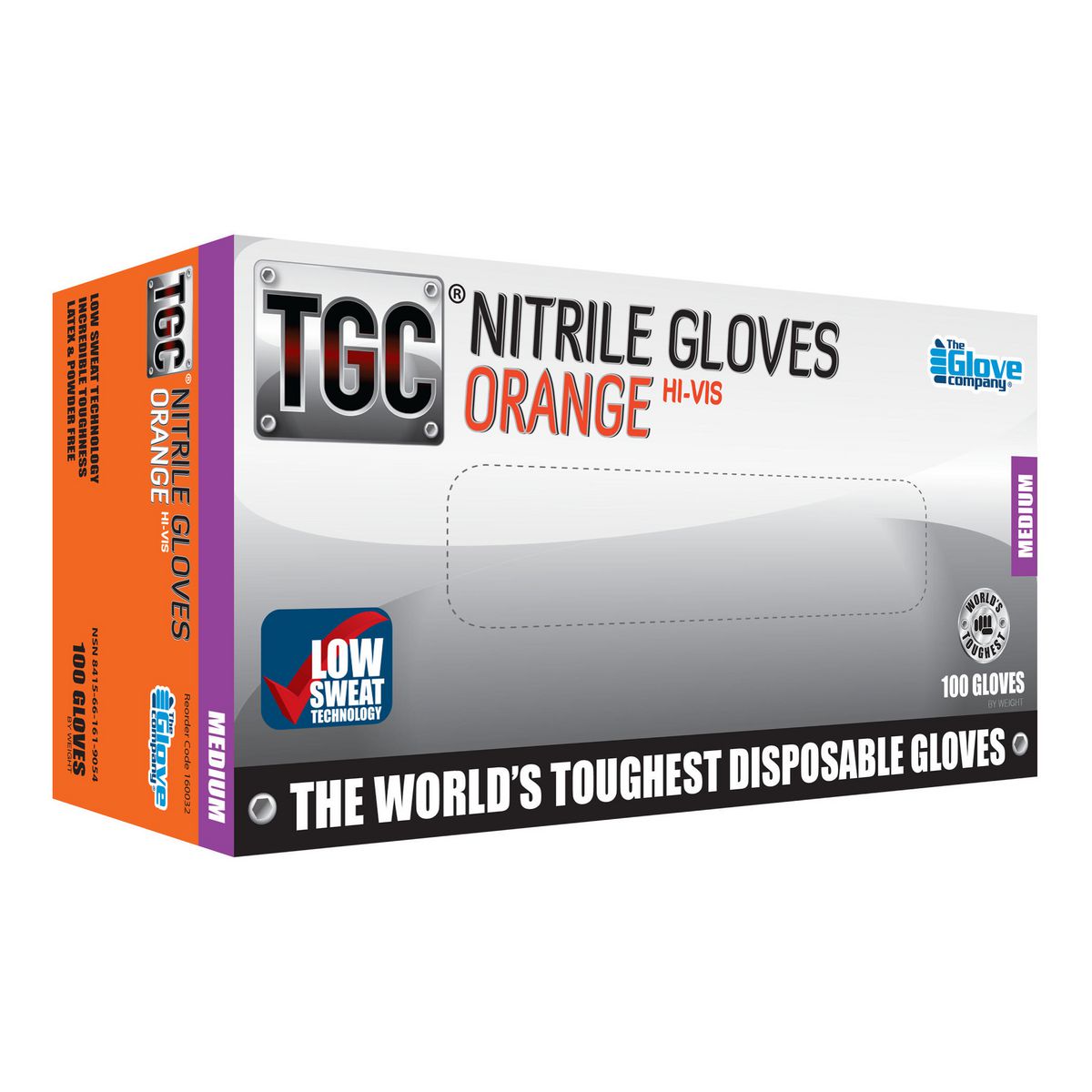 The Glove Company TGC Orange Hi-Vis Nitrile Gloves M 100 Pack 160032