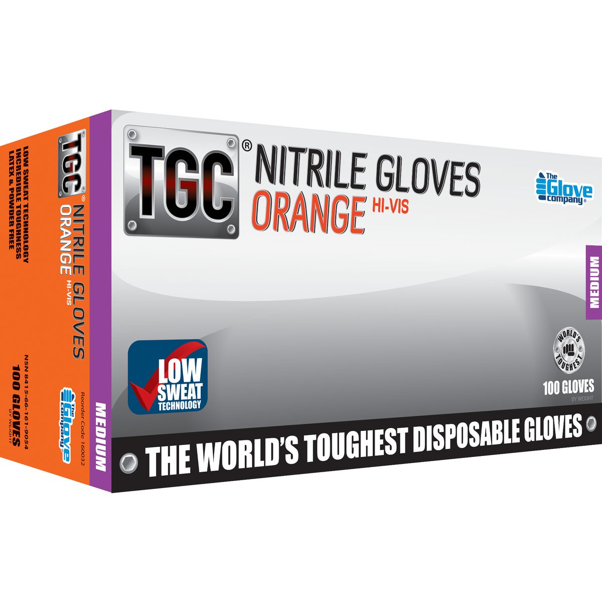 The Glove Company TGC Orange Hi-Vis Nitrile Gloves M 100 Pack 160032
