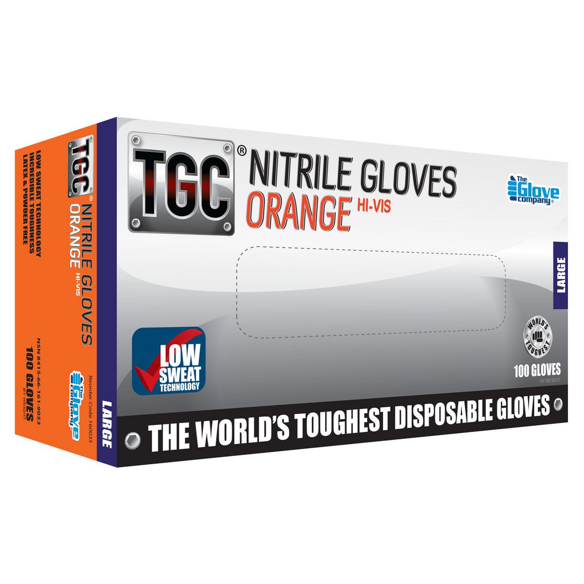 The Glove Company TGC Orange Hi-Vis Nitrile Gloves L 100 Pack 160033