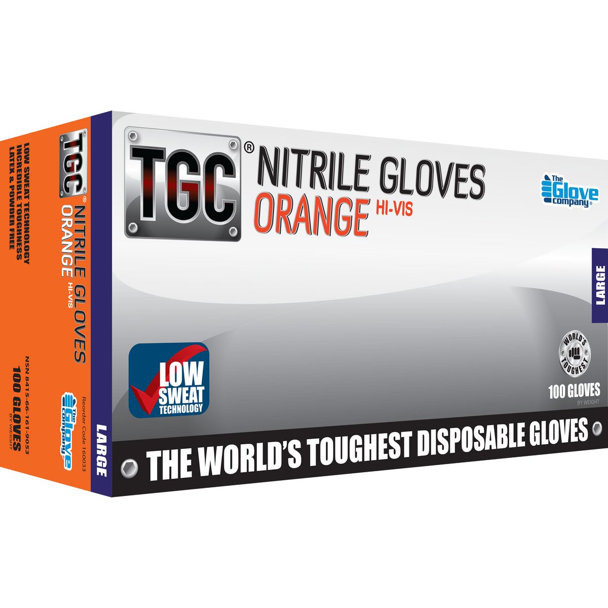 The Glove Company TGC Orange Hi-Vis Nitrile Gloves L 100 Pack 160033