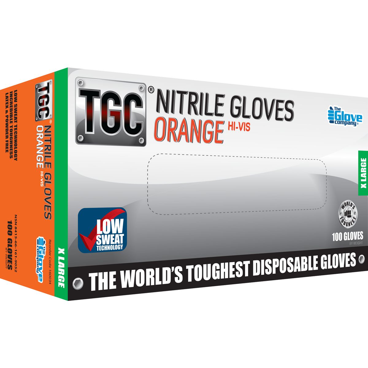 The Glove Company TGC Orange Hi-Vis Nitrile Gloves XL 100 Pack 160034