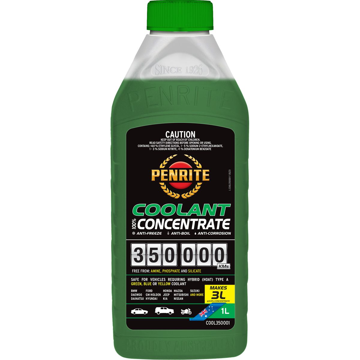 Penrite 350,000km Green Anti-Freeze Coolant Concentrate 1L COOL350001