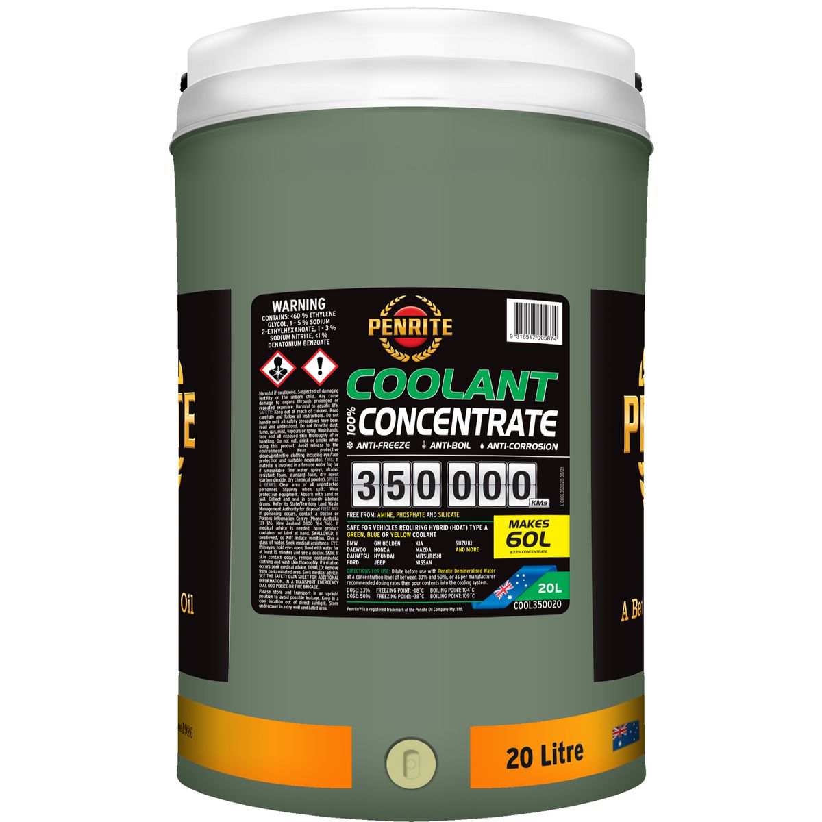 Penrite 350,000km Green Anti-Freeze Coolant Concentrate 20L COOL350PMX001