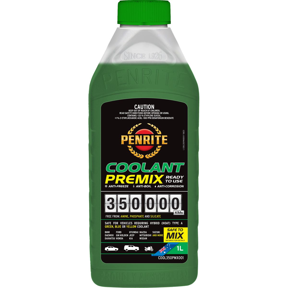 Penrite 350,000km Green Anti-Freeze Coolant Premix 1L COOL350PMX001