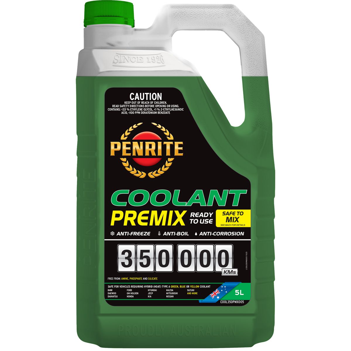 Penrite 350,000km Green Anti-Freeze Coolant Premix 5L COOL350PMX005