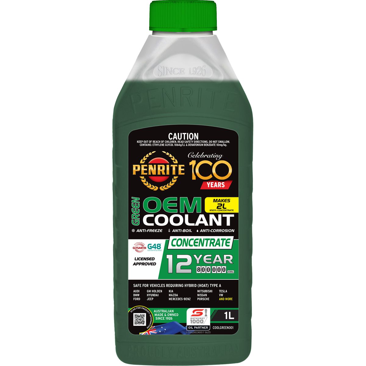 Penrite 7 Year 450,000km Green Coolant Concentrate 1L COOLGREEN001