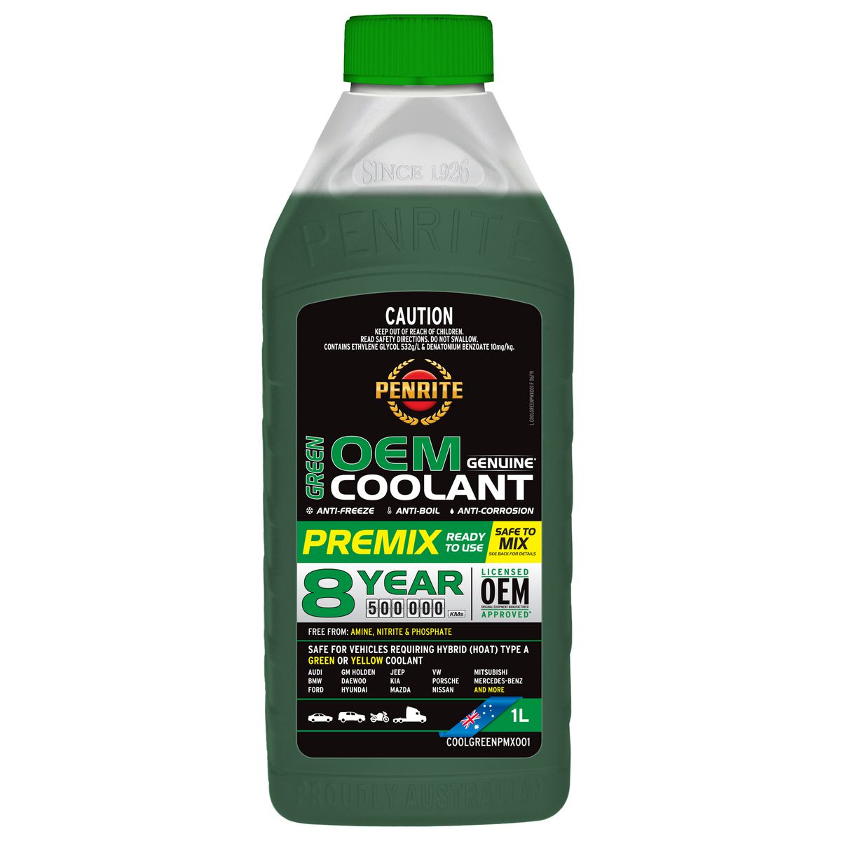 Penrite 7 Year 450,000km Green Coolant Premix 1L COOLGREENPMX001