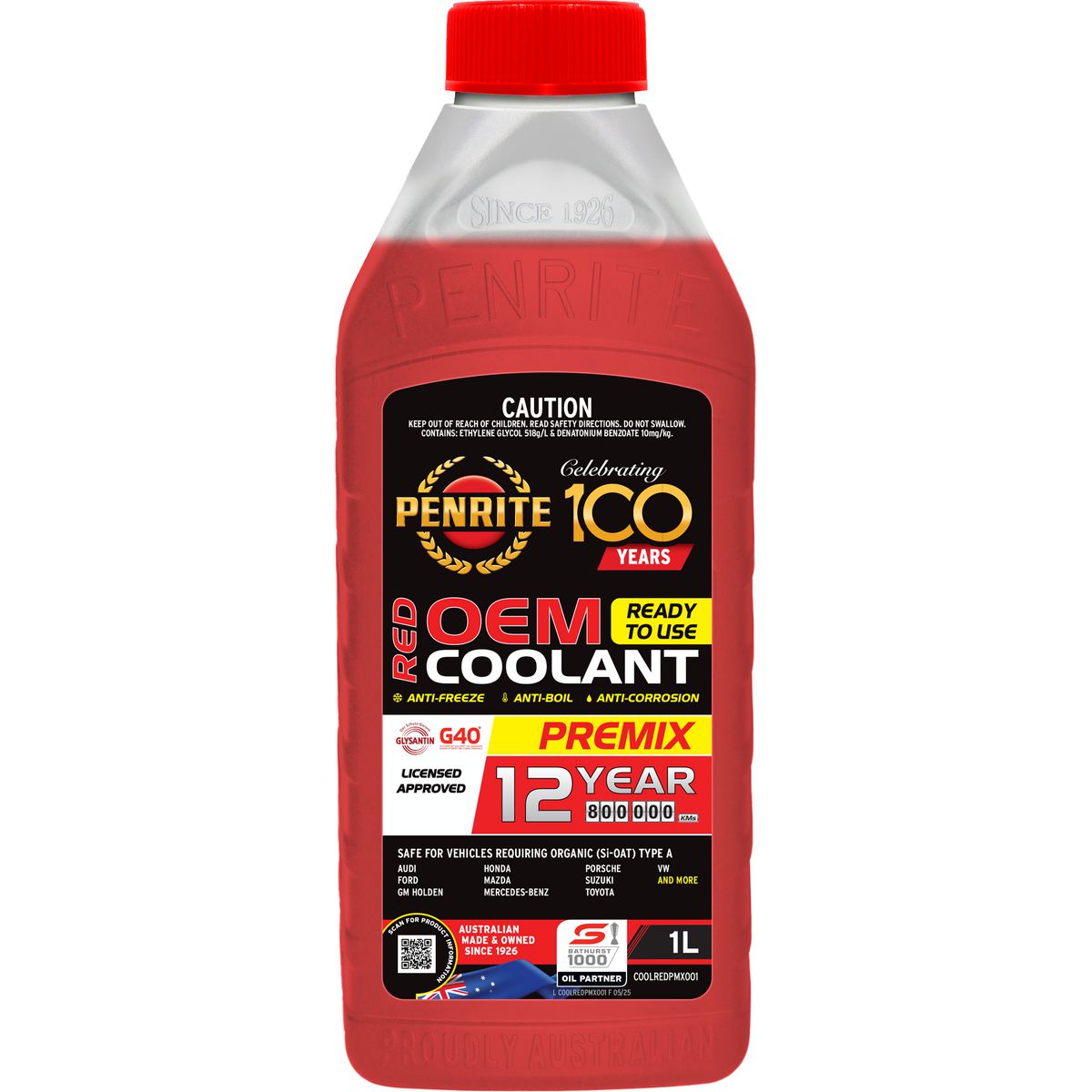 Penrite 8 Year 500,000km Red Coolant Premix 1L COOLREDPMX001