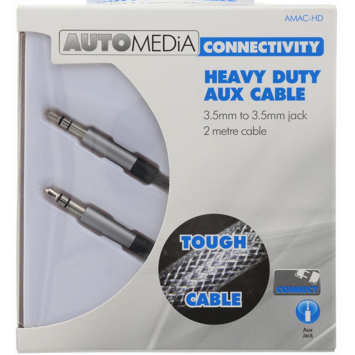 Automedia Heavy Duty Aux Lead 3.5mm 2m Silver AMACHD