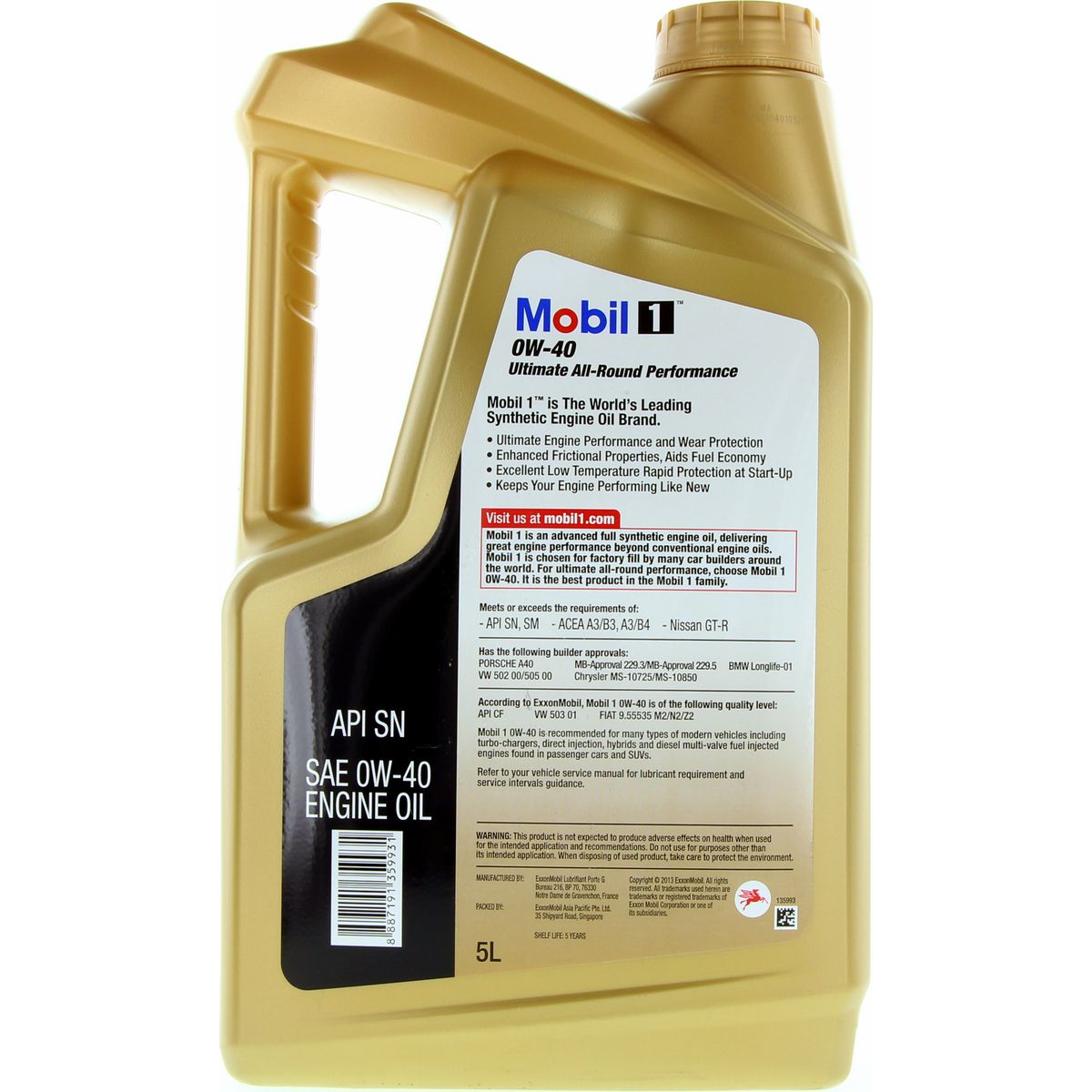 Mobil 1 0W-40 Full Synthetic Engine Oil 5L 140522