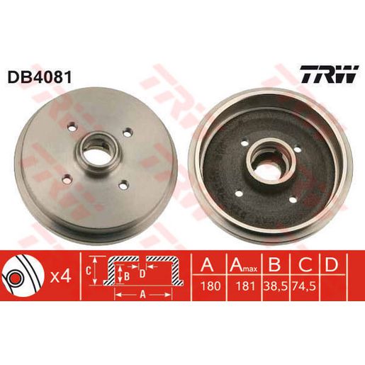 TRW Drum Brake Pair 190mm DB4081