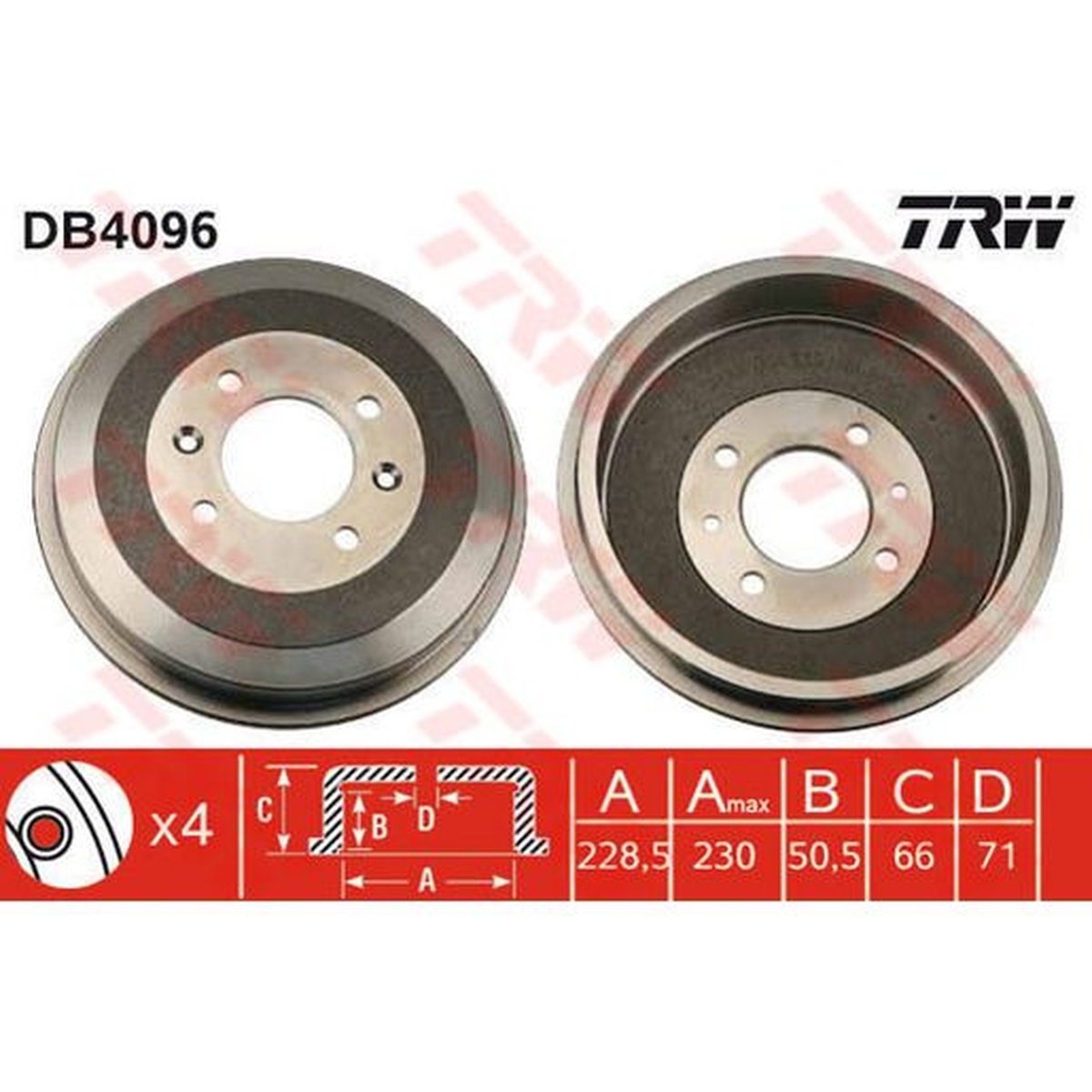 TRW Drum Brake Single 253mm DB4096