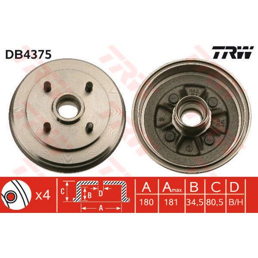 TRW Drum Brake Single 207mm DB4375