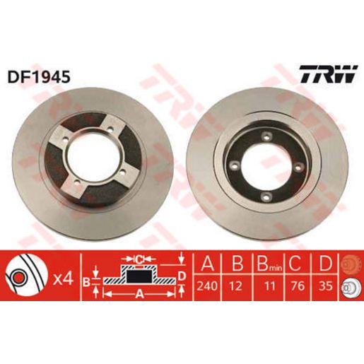 TRW Disc Brake Rotor 240mm DF1945S