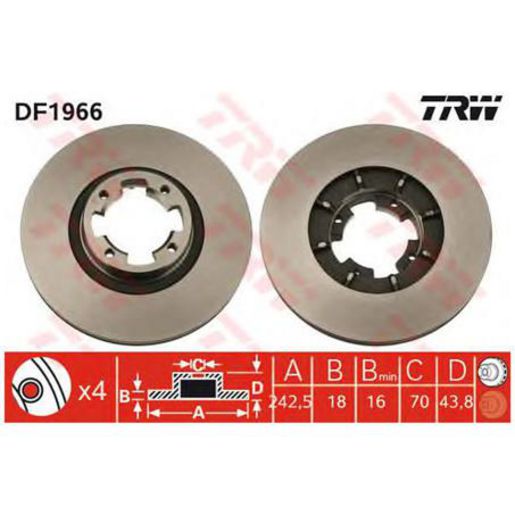 TRW Disc Brake Rotor 242mm DF1966S