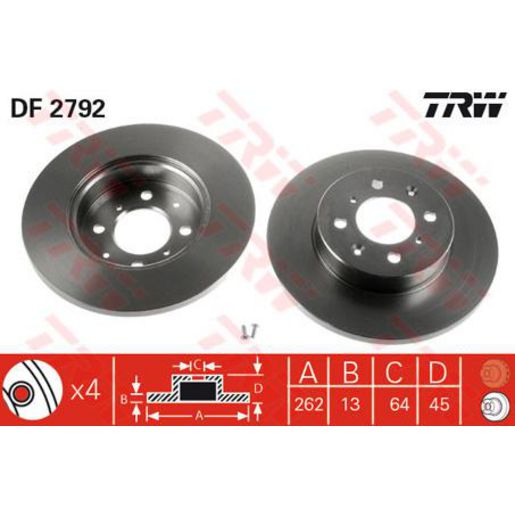 TRW Brake Rotor Single 262mm Rear DF2792S