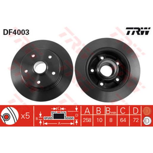 TRW Disc Brake Rotor 258mm DF4003S