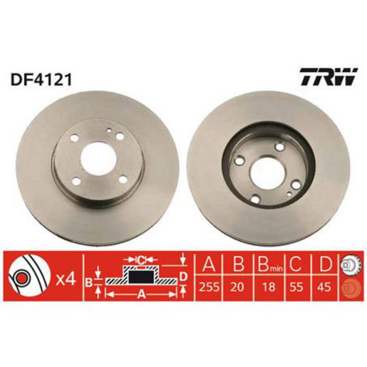 TRW Disc Brake Rotor 255mm DF4121S