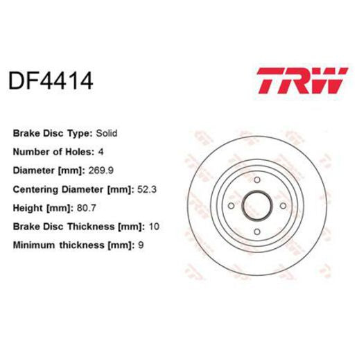 TRW Disc Brake Rotor 269Mm DF4414S