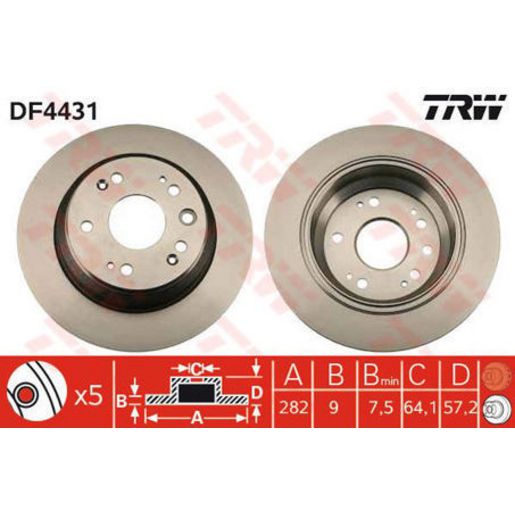 TRW Disc Brake Rotor 282mm DF4431S